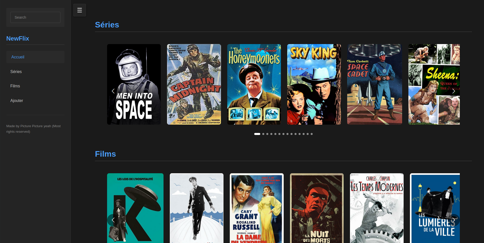 Page d'accueil NewFlix